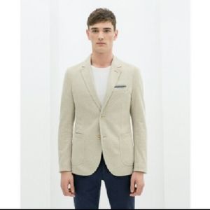 Zara Men Pique Blazer with Elbow Patch